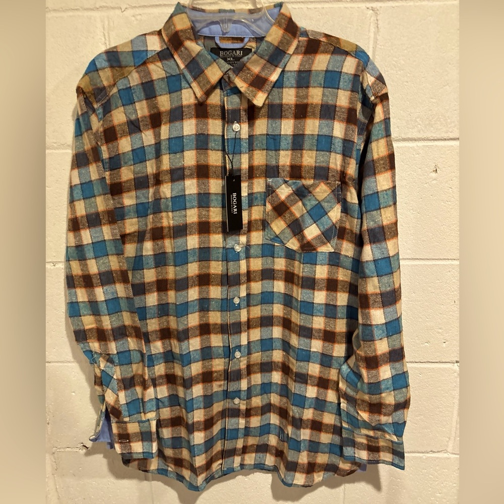Bogari men’s blue and beige plaid  flannel shirt size XL